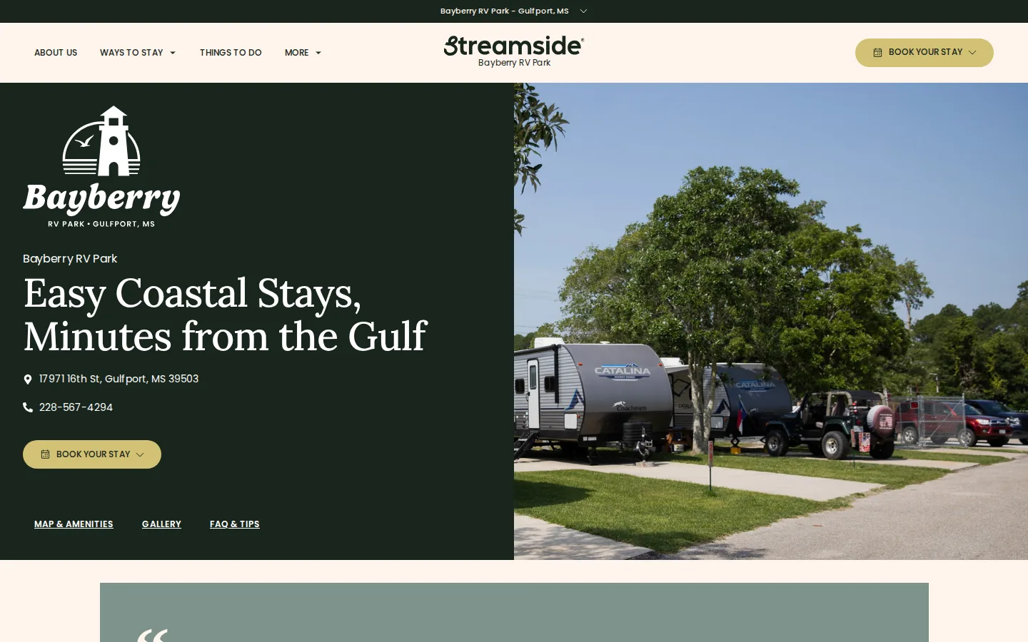 Viewport capture of Bayberry RV Park official website