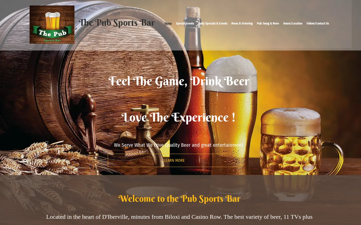 Viewport capture of The Pub Sports Bar official website