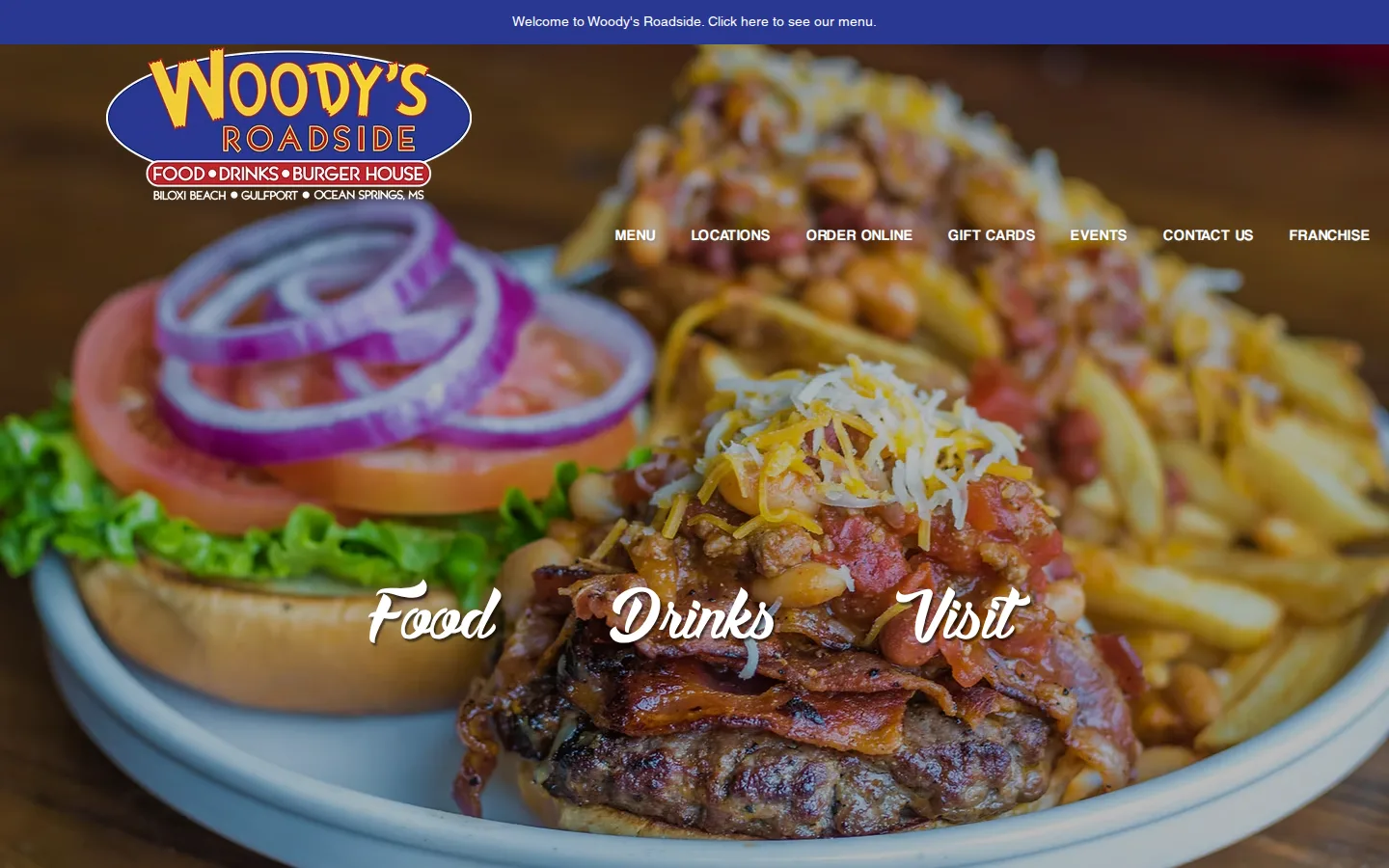 Viewport capture of Woody’s Roadside Biloxi official website