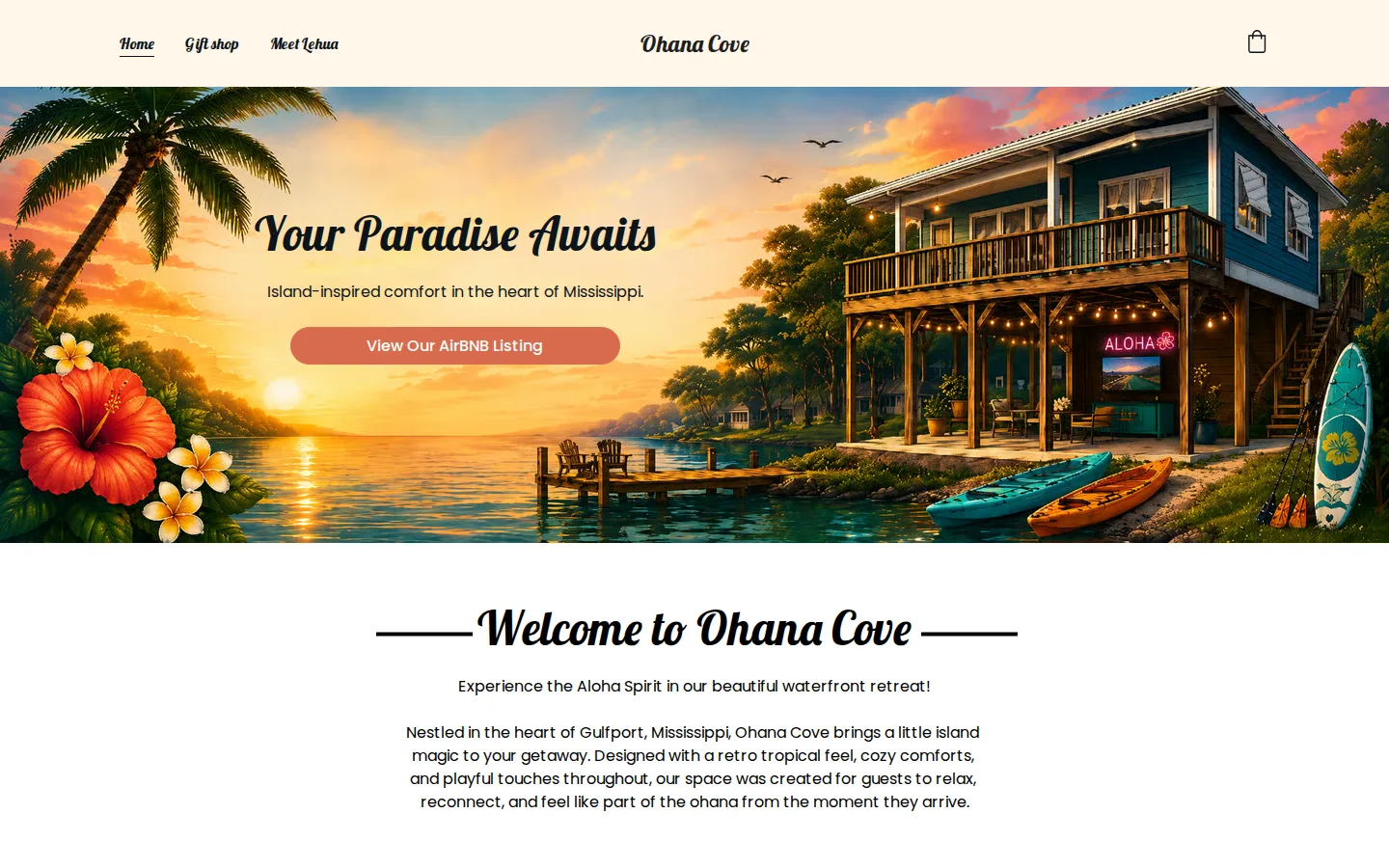 Viewport capture of Ohana Cove official website