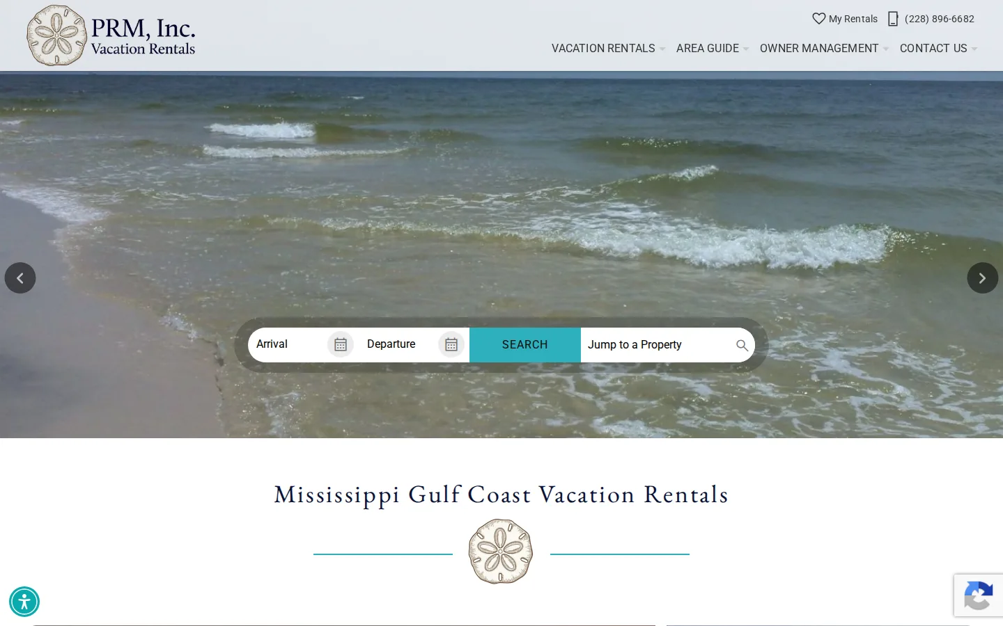 Viewport capture of PRM, Inc. Vacation Rentals official website