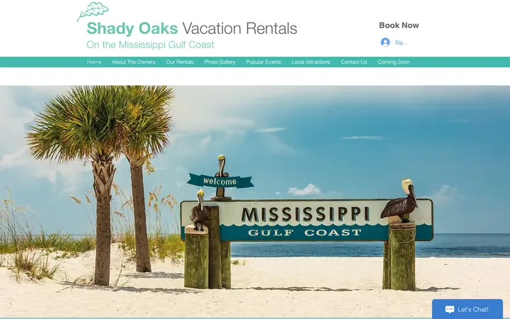 Website of Shady Oaks Vacation Rentals