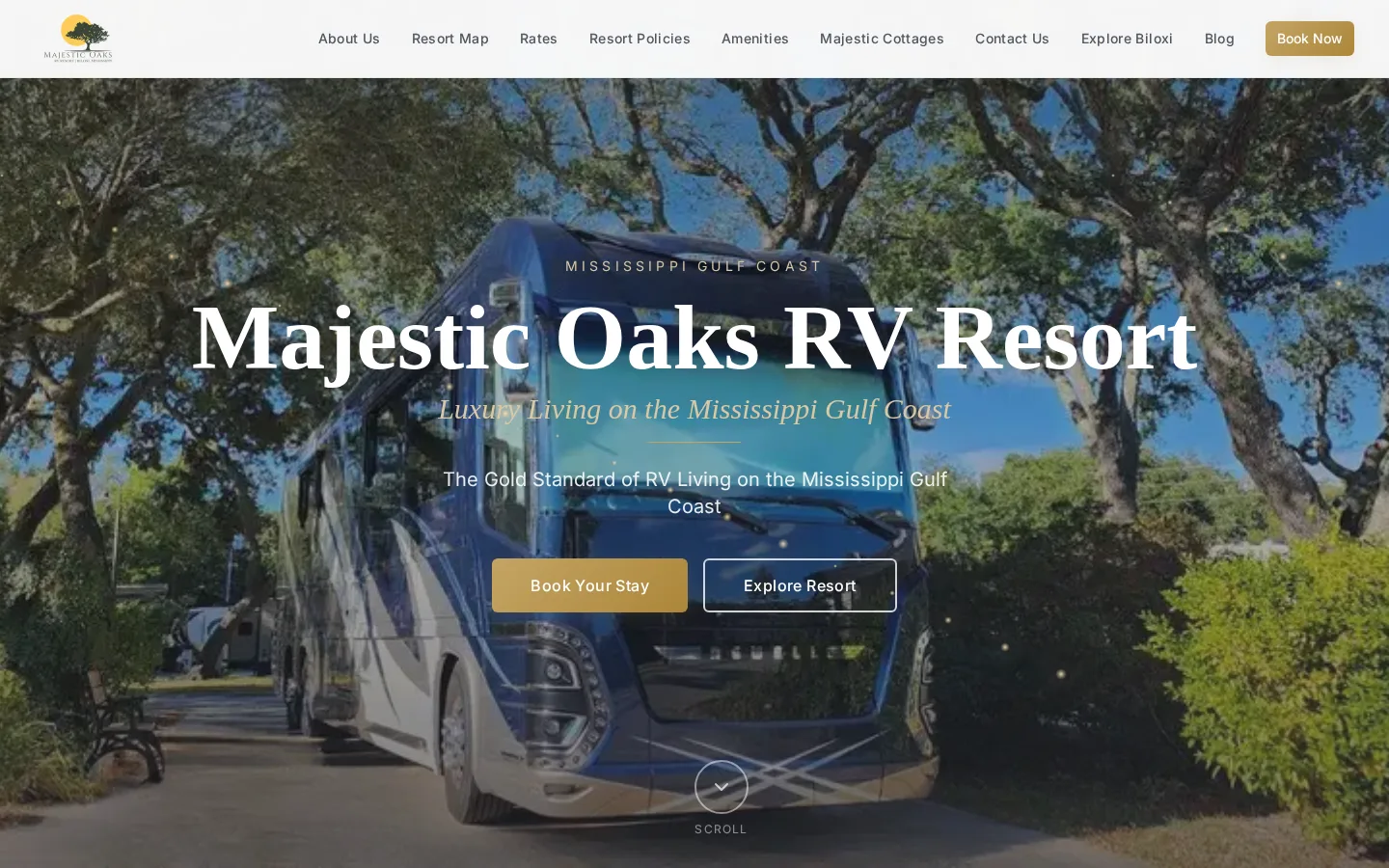 Viewport capture of Majestic Oaks RV Resort official website
