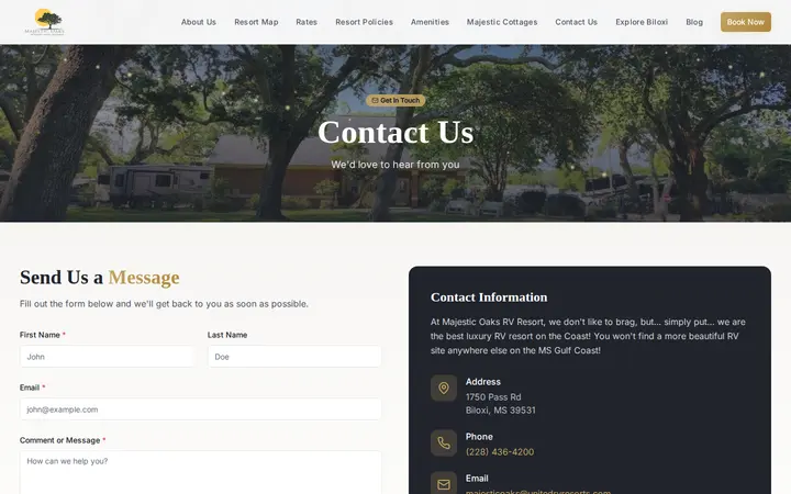 /contact — Majestic Oaks RV Resort
