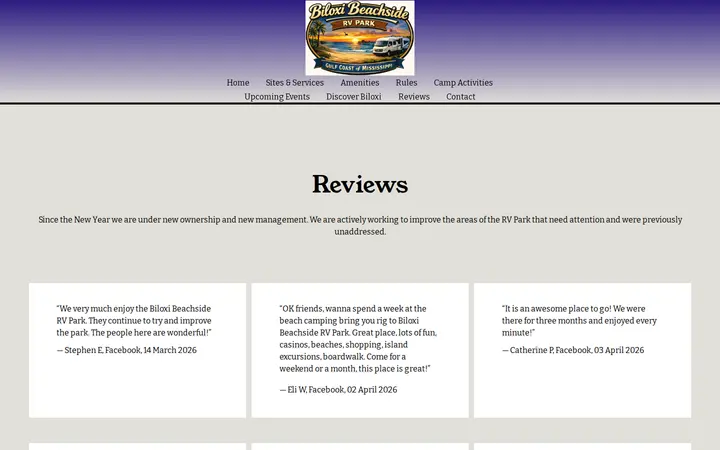 /reviews — Biloxi Beachside RV Park