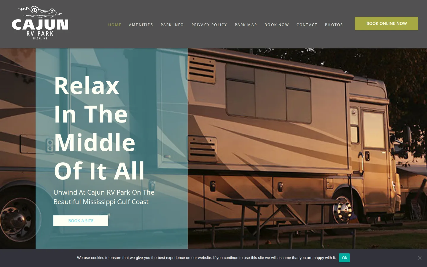 Viewport capture of Cajun RV Park official website