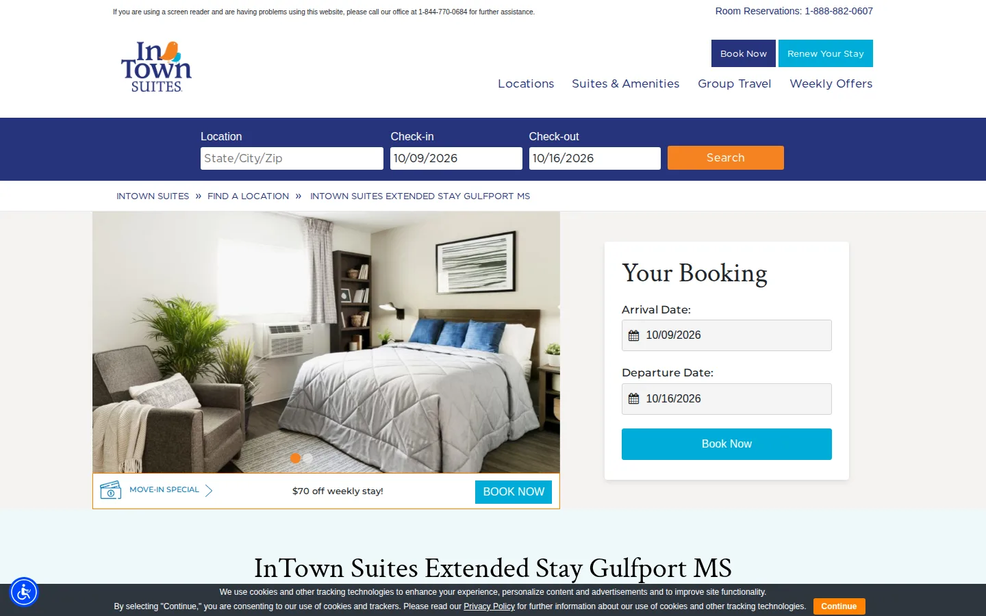 Viewport capture of InTown Suites Extended Stay Gulfport MS official website