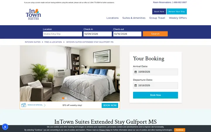Website of InTown Suites Extended Stay Gulfport MS