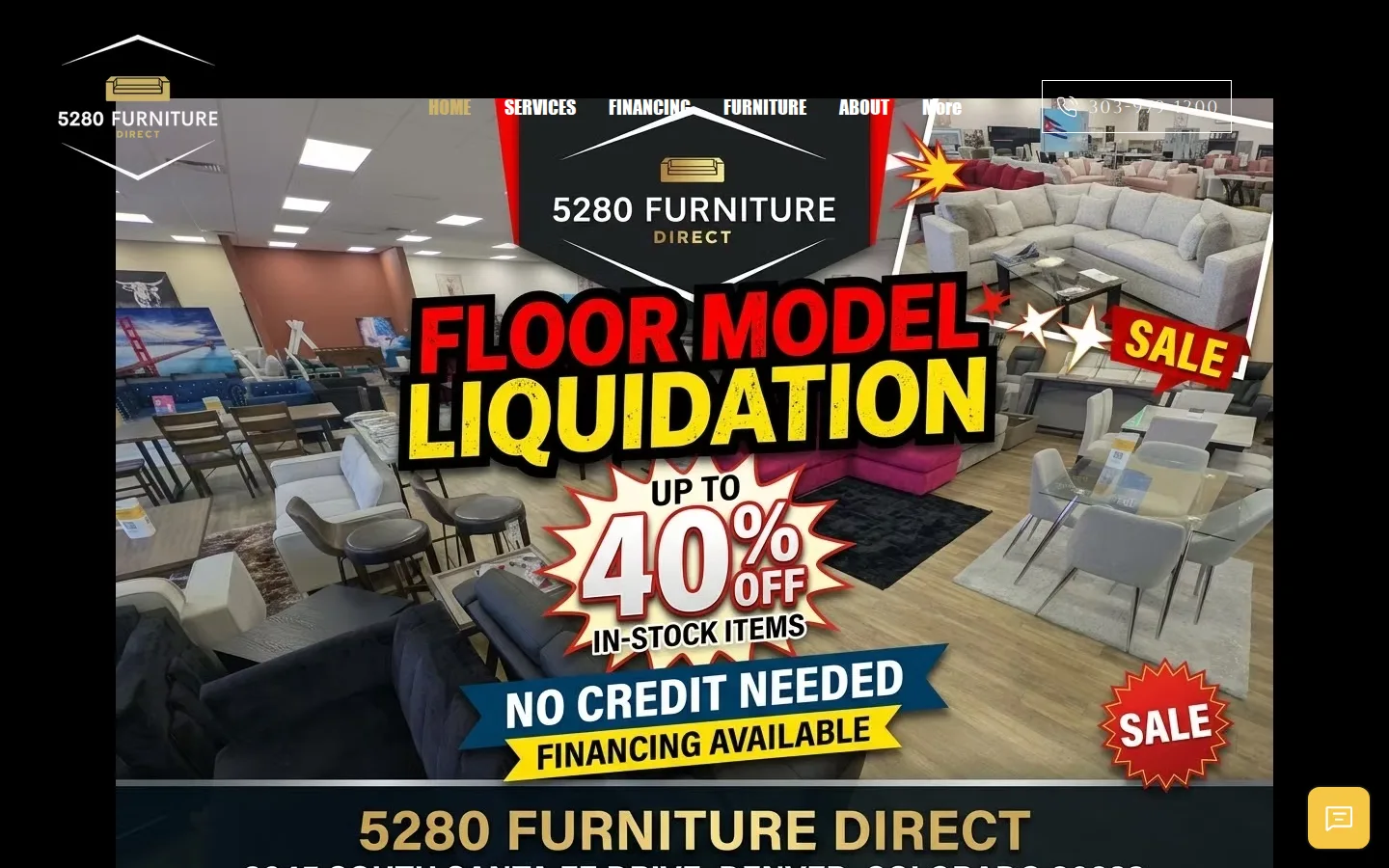 Captured website of 5280 Furniture Direct