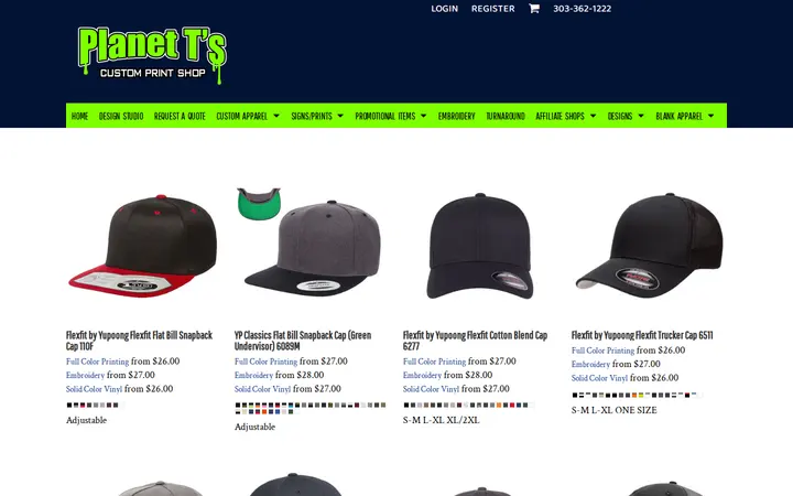 /page/custom-apparel/headwear — Planet T's