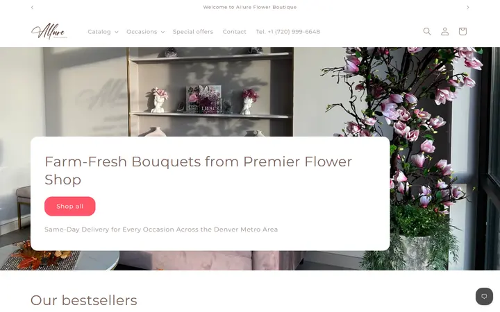 Website of Allure Flower Boutique