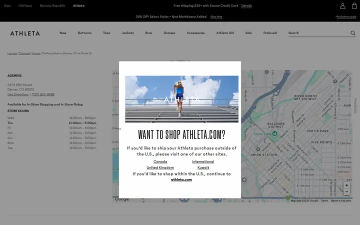 Website of Athleta