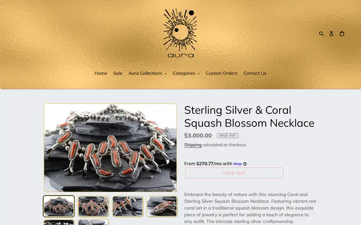/products/coral-and-sterling-silver-squash-blossom-necklace — Aura Jewelry Designs