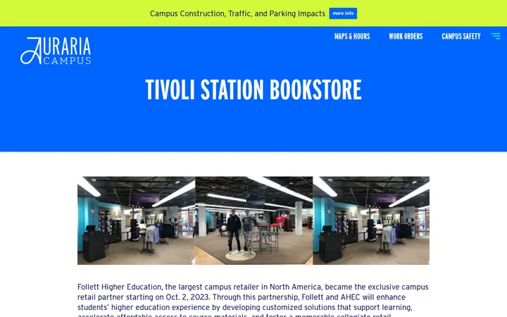 Website of Tivoli Station Auraria Campus Store
