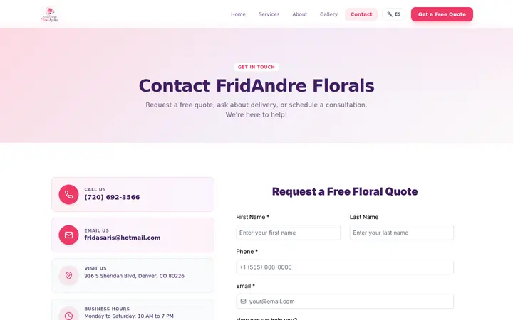 /contact — FLORERIA "FRIDANDRE"