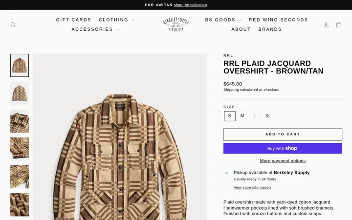 /collections/shopall/products/rrl-plaid-jacquard-overshirt-brown-tan — Berkeley Supply Company