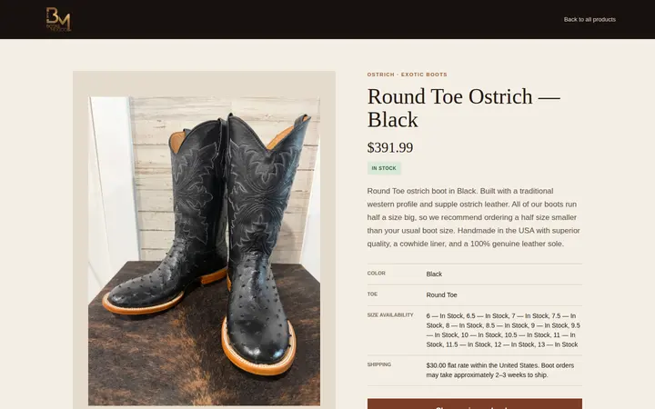 /products/ostrich-round-toe-black — Botas Mexico