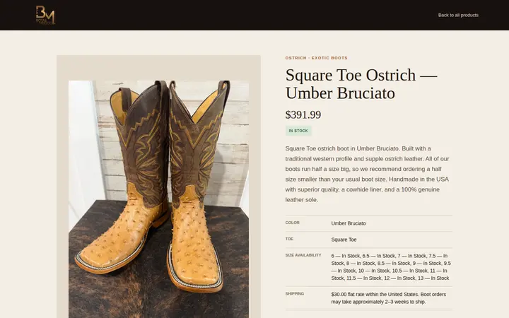 /products/ostrich-square-toe-umber-bruciato — Botas Mexico