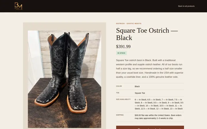 /products/ostrich-square-toe-black — Botas Mexico