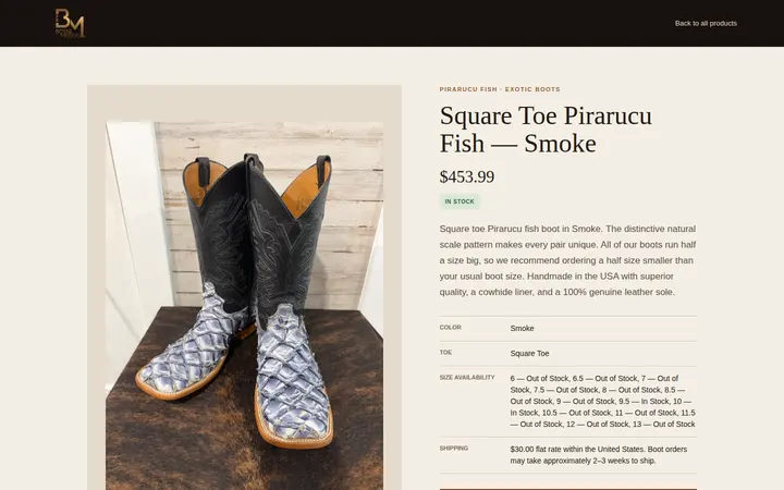 /products/pirarucu-square-toe-smoke — Botas Mexico