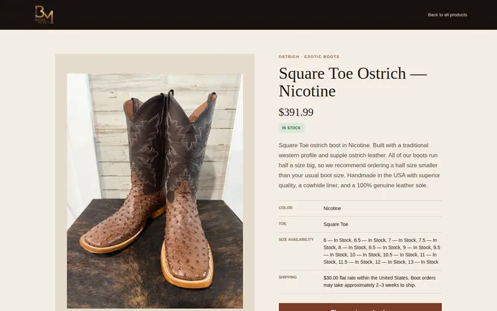 /products/ostrich-square-toe-nicotine — Botas Mexico