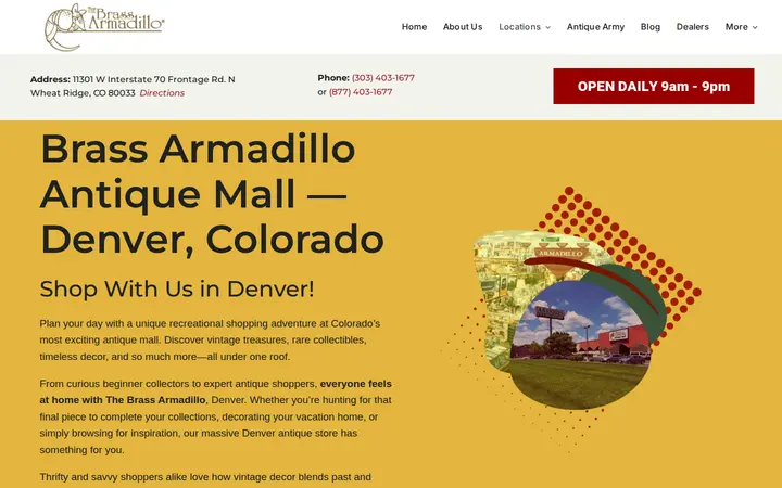 Website of Brass Armadillo Antique Mall - Denver