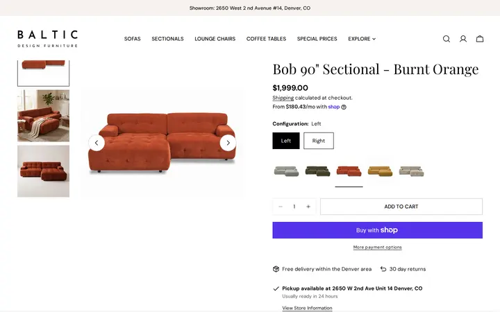 /products/bob-2-piece-chaise-sectional-chenille-fabric-orange-left-right-92 — Baltic Design Furniture - Modern European Sofas