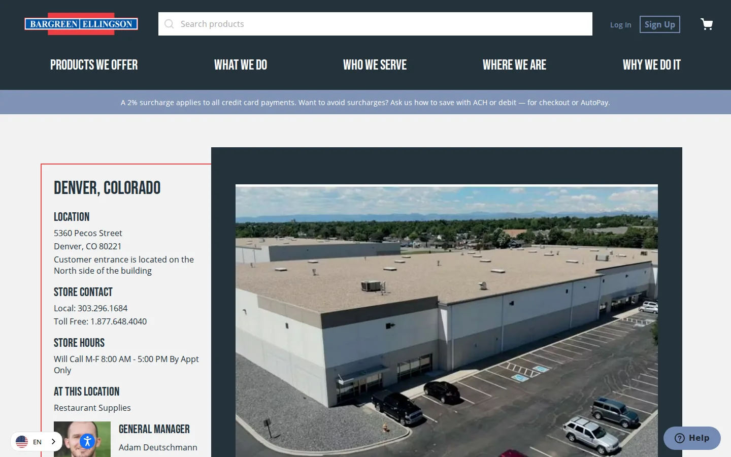 Captured website of Bargreen Ellingson Restaurant Supply & Design