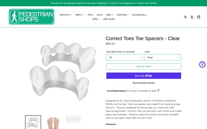 /collections/wellness-accessories/products/correct-toes-toes-clear-clear — Pedestrian Shops