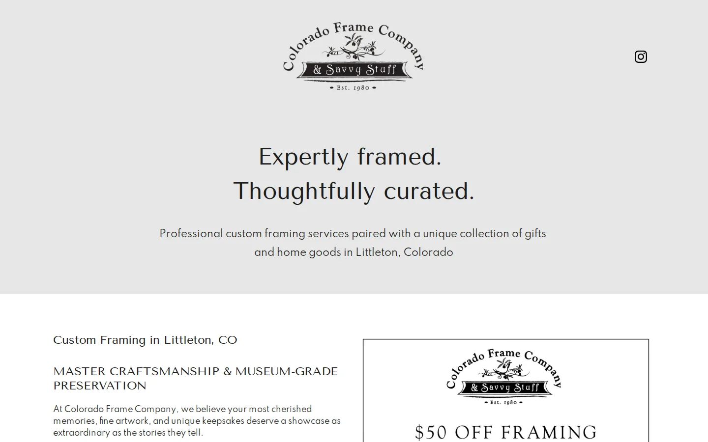 Captured website of Colorado Frame Company & Savvy Stuff
