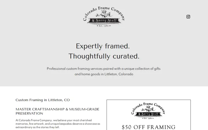 Website of Colorado Frame Company & Savvy Stuff