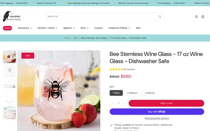 /collections/sale/products/bee-stemless-wine-glass — Counter Couture Inc.