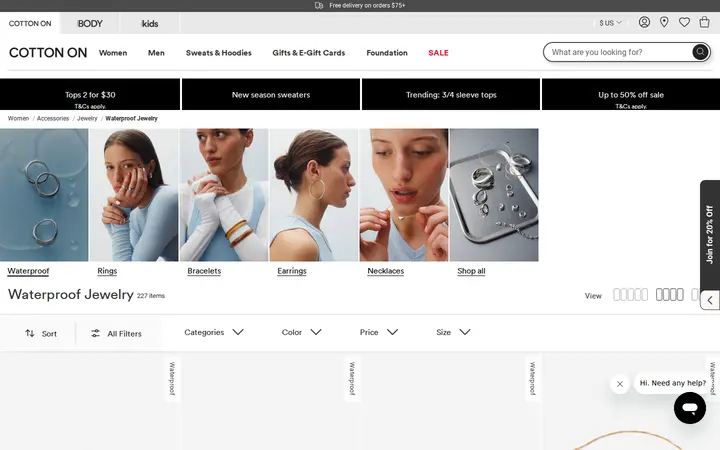 /US/co/women/womens-accessories/womens-jewelry/waterproof-jewelry — Cotton On Flatiron Crossing