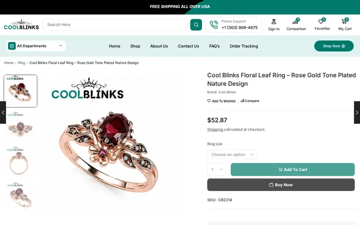 /product/cool-blinks-floral-leaf-ring-rose-gold-tone-plated-nature-design — Cool Blinks