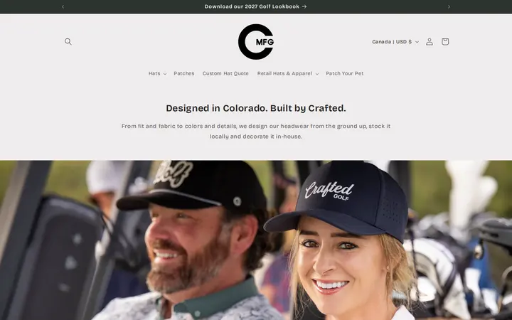 Website of Crafted MFG • Custom Headwear & Apparel