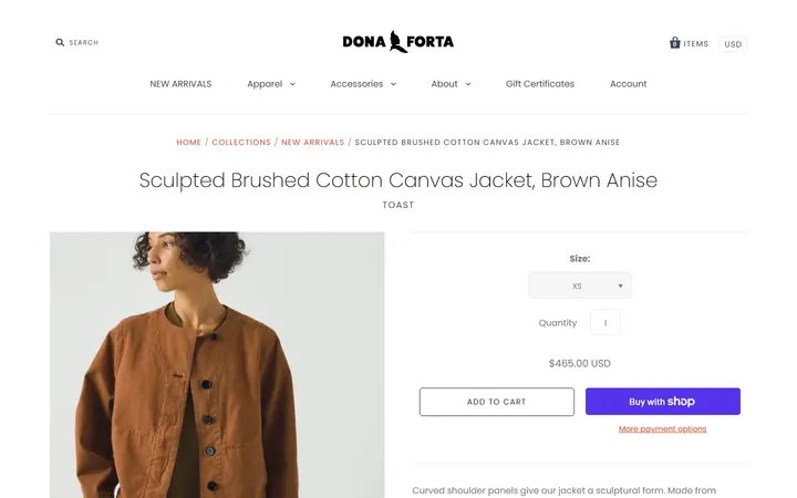 /collections/new-arrivals/products/sculpted-brushed-cotton-canvas-jacket-brown-anise — Dona Forta