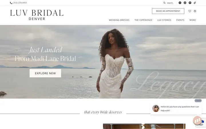 Website of Luv Bridal, Denver