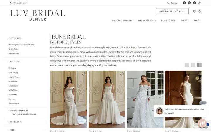 /jeune-bridal/in-store-styles — Luv Bridal, Denver