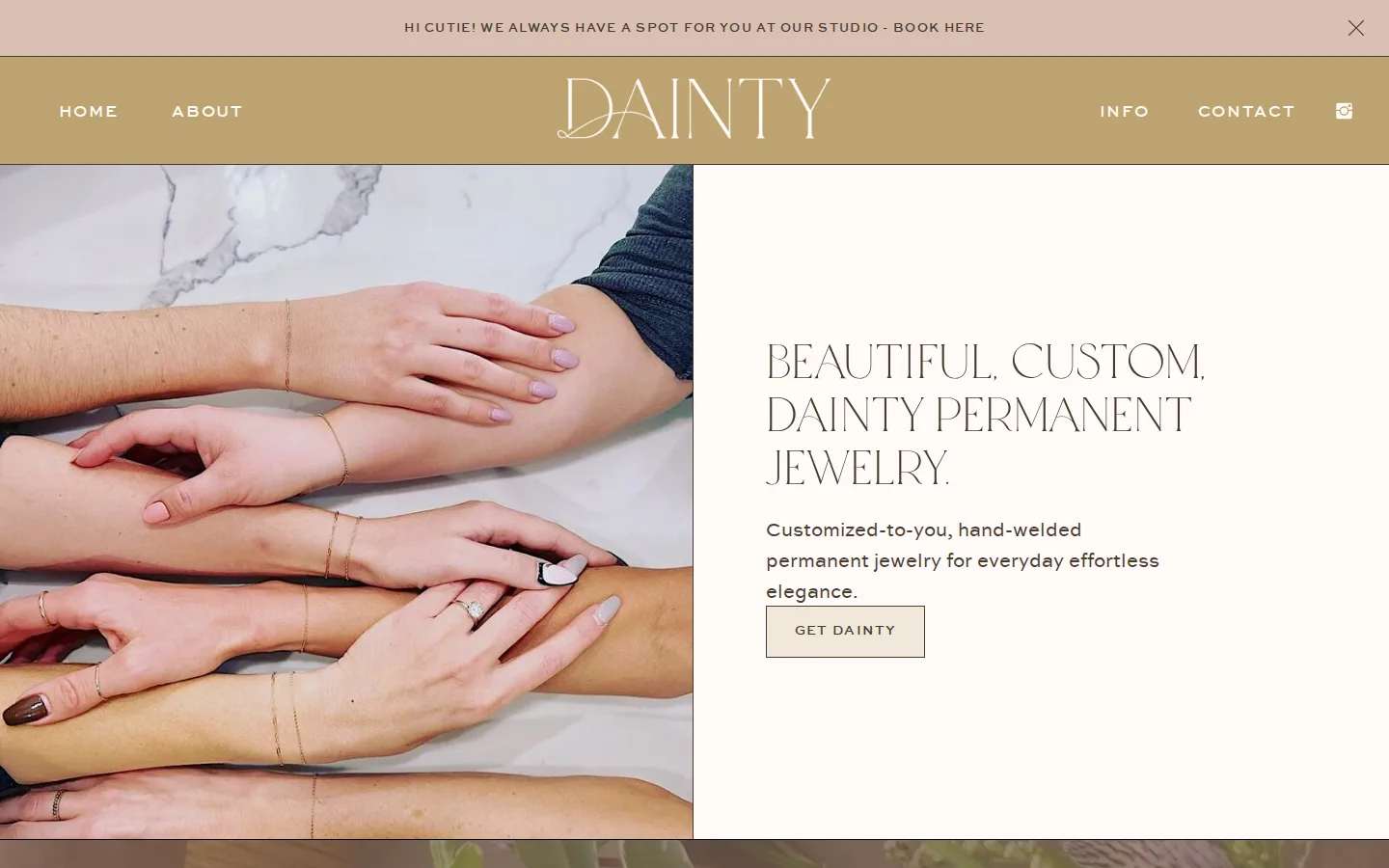 Captured website of DAINTY PERMANENT JEWELRY (DENVER STUDIO - BY APPT ONLY)