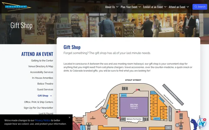 Website of Colorado Convention Center Gift Shop