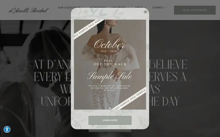 Website of d'Anelli Bridal & Special Occasion