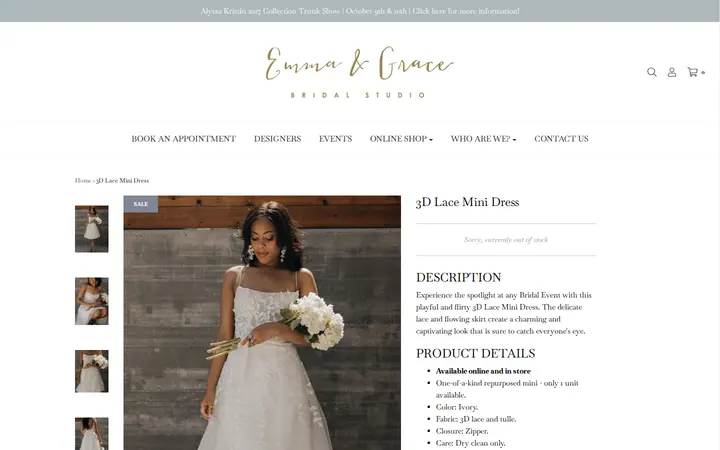 /products/3d-lace-mini-dress — Emma and Grace Bridal Studio Denver