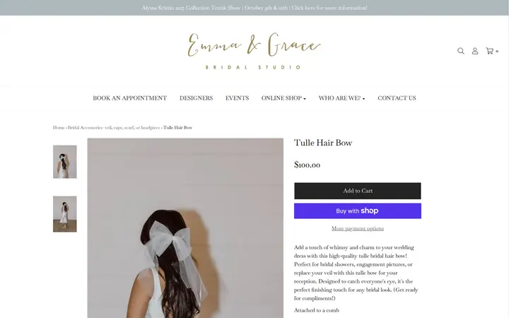 /collections/head-pieces/products/tullebridalbow — Emma and Grace Bridal Studio Denver