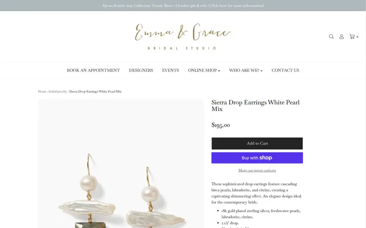 /collections/jewelry/products/sierra-drop-earrings-white-pearl-mix — Emma and Grace Bridal Studio Denver