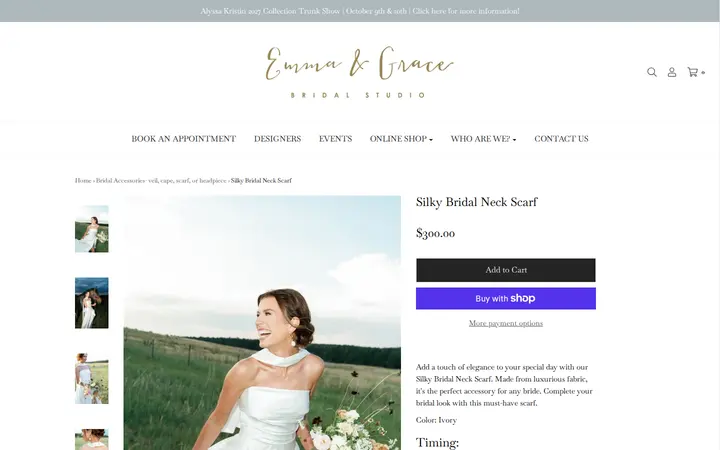 /collections/head-pieces/products/silk-bridal-scarf — Emma and Grace Bridal Studio Denver