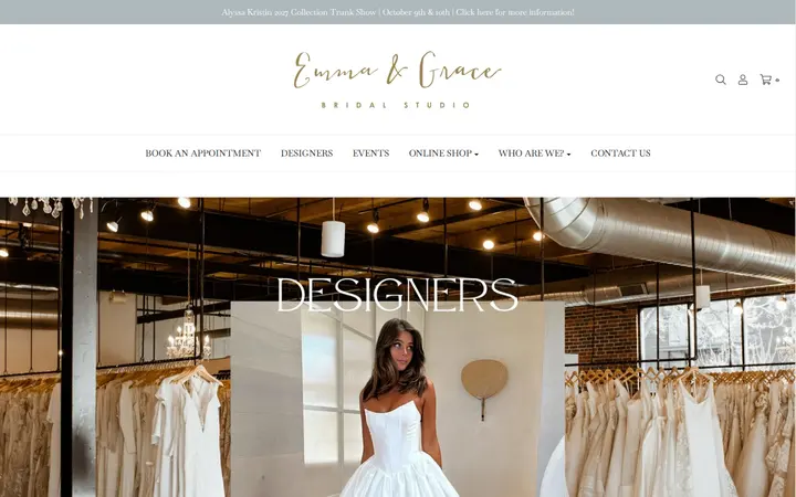 Website of Emma and Grace Bridal Studio Denver