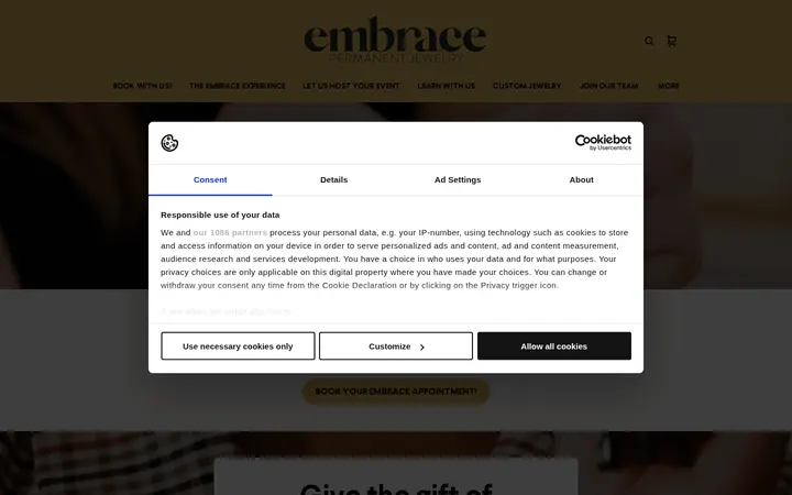 Website of Embrace Permanent Jewelry