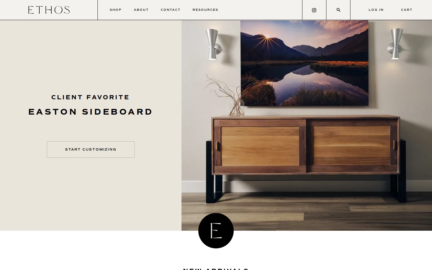 Captured website of Ethos Furniture Denver
