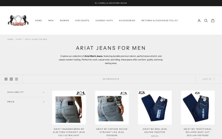 /collections/ariat-jeans-for-men — El Camello Western Wear