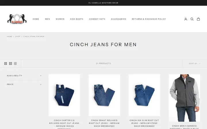 /collections/cinch-jeans-for-men — El Camello Western Wear